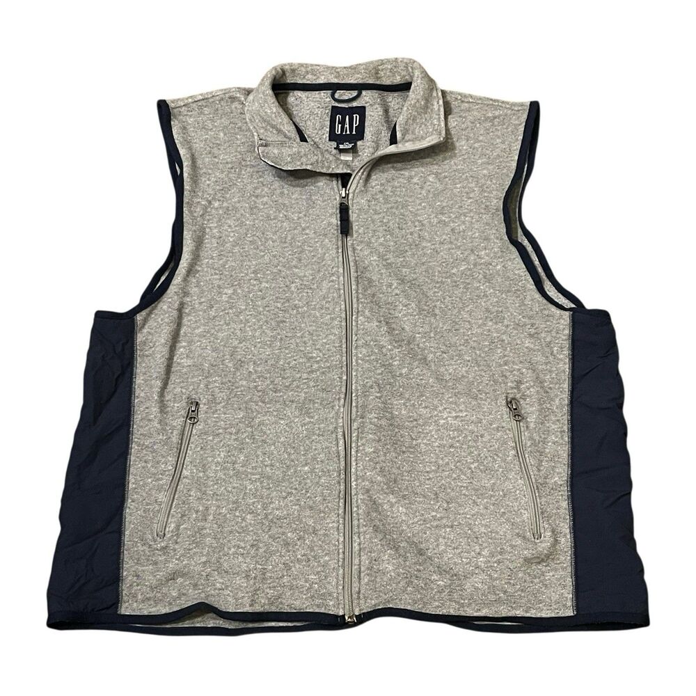 Vintage Gap fleece vest Nylon Sides Size 2XL Gray Navy Full Zip Y2K